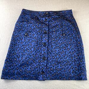 Banana Republic Blue & Black Leopard Print Skirt 4 Button Down Front Pockets